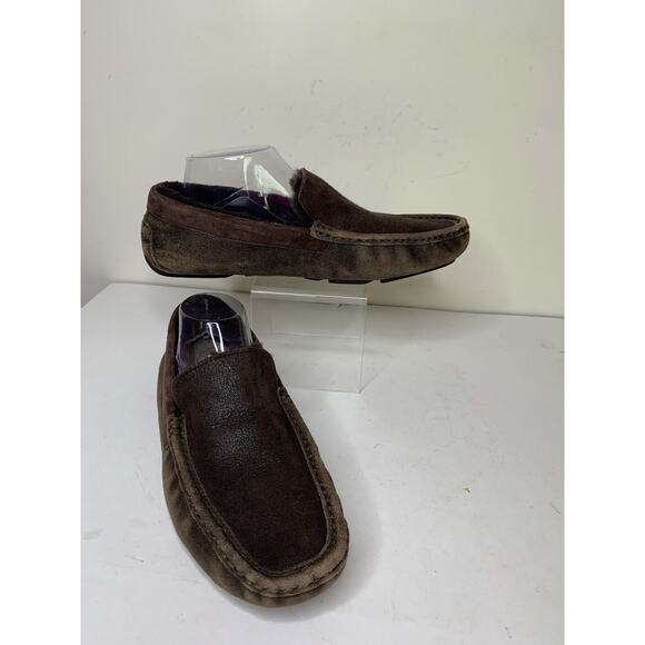 UGG Henrick Mens 9 Driving Loafer Slip On Shoes Dark Brown Suede Leather - Picture 2 of 11